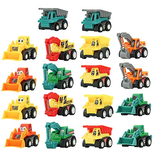 Fajiabao Pull Back Mini Cars 18 Pieces Bulldozer Excavator Truck for Kids Construction Vehicles Toy Micro Machines Car Set Mini Cake Toppers Supplies Birthday Christmas Decorations Kits- Color Random