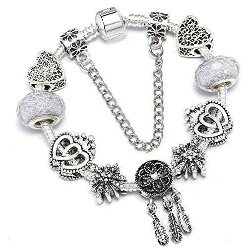 wangk Vintage Silver Color Charms Bracelets for Women Crystal Beads Fine Bracelets Women Jewelry Type032