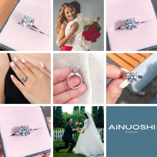 AINUOSHI 3 Carat Cushion/Round Cut Cubic Zirconia CZ Sterling Silver 925 Solitaire Wedding Engagement Ring (round-shape, 8.5)4