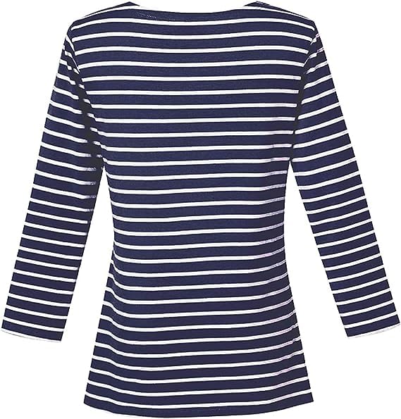 Remidoo Women Boat Neck Striped T-Shirt Short Sleeve / 3/4 Sleeve/Long Sleeve Tees Slim Fit Blouses Tops4
