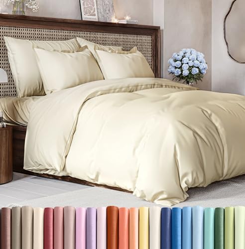 Image of Duvet Cover Cal King Size Set - Extra Soft Cal King Duvet Cover 104 inch x 98 inch with 2 Pillow Shams for Women, Men, Kids & Teens - Hotel Luxury w / Zipper Closures & Ties - Comfy & Breathable (Off White)