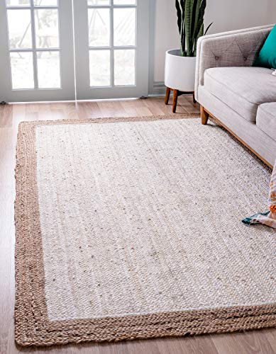 Unique Loom Trenzado de Moderno contemporáneo de Yute área Alfombra, Yute, Blanco, 9 x 12