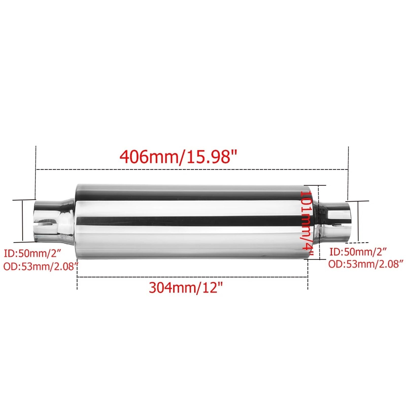 Terminale Tubo Coda 2" 50mm Universal Car Resonator Tubo Di Scarico Marmitta Punta In Acciaio Inox Silenziatore Lungo 16 Pollici