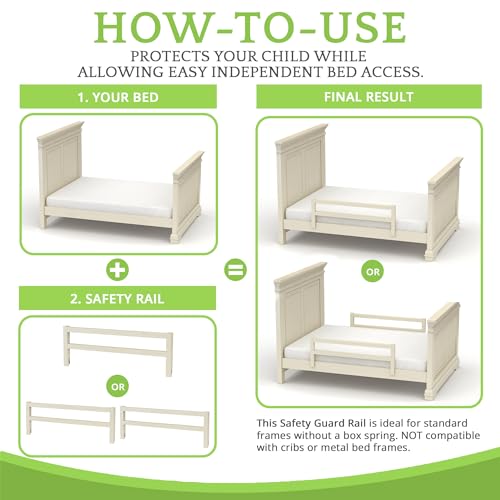 Image of CC KITS Safety Guard Rail for Baby, Kids, and Children - Solid Wood Safety Bed Rail for Toddlers - Easy Installation - Premium Protection for Bunk, Twin, Full, Queen and King Size Beds - (Pearl)