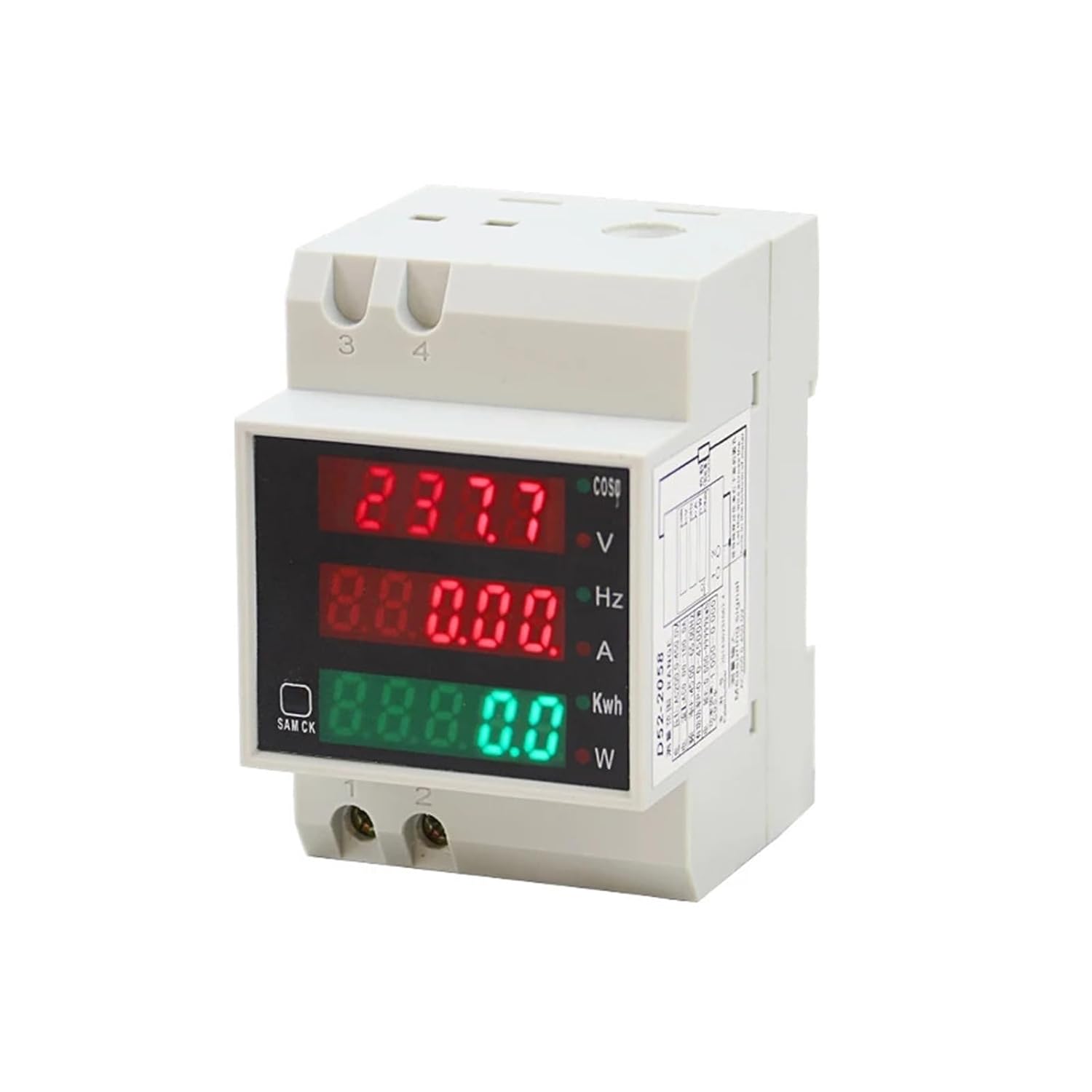 Din Rail Multi-Function Digital Meter AC Voltage Ampere Frequency Meter Power Meter D52-2058(Built-in Transformer,AC 80-300V)