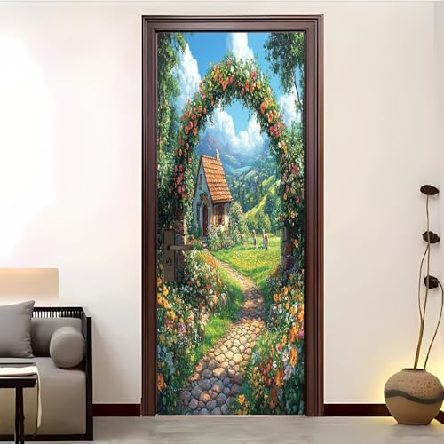 Pegatinas Para Puertas Autoadhesivo 95x215 cm Mar De Flores Pastoral De EnsueñO Pegatinas Para Puertas Vistoso 3D Pegatinas Impermeables ExtraíBles Adecuado, DecoracióN Del Hogar