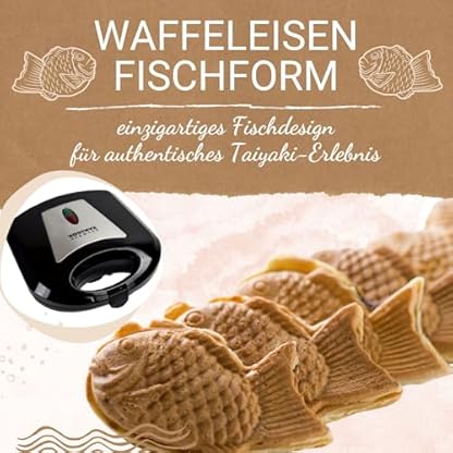 Syntrox Taiyaki Maker | Grill | Fisch Waffeleisen Fischform | Japanisches Gebäck, 750W, japanische Süßspeisen, Überhitzungsschutz, Küchenhelfer, rutschfeste Backplatte, Edelstahl – Bild 4