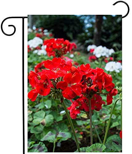 ShineSnow Spring Red White Flowers Floral Summer Geranium Plant Seasonal Garden Yard Flag 12"x 18" Double Sided Polyester Welcome House Flag Banners for Patio Lawn Outdoor Home Decor