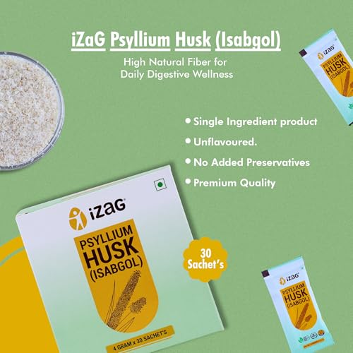 Image of iZaG Psyllium Husk (Isabgol) 120 Gram (4 Gram Sachet's * 30 Unit) | Natural Dietary Fiber for Digestion & Gut Health | 30 Travel-Friendly Sachets | 4 Gram per sachets | Sat isabgol