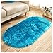 通用 Miękki dywan ze sztucznej owczej skóry, puszysty, sztuczne włosie, dywany, pluszowa mata, owalna, kudłaty dywan do zabawy, antypoślizgowa poduszka do siedzenia, do sypialni, salonu, na sofę, łóżko, niebieski, 60 x 90 cm