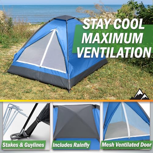 2 Person Camping Tent with Rain Fly and Carrying Bag - Lightweight Outdoor Pop Up Tents for Camping Essentials, Music Festivals, Backpacking, Hiking, or Beach Shelter by Wakeman Outdoors - Image 5