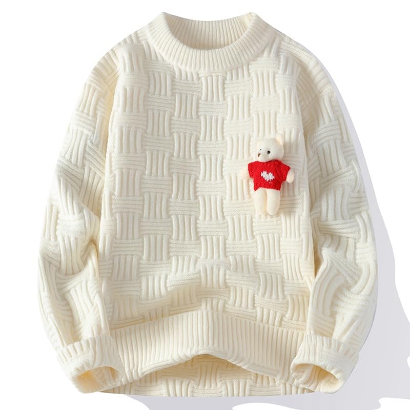 Three-dimensional bear sweater men's autumn and winter round neck knitwear New Year thick hemp flowers