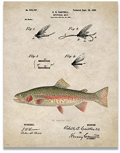 Apple Creek Antique Fly Fishing Lure Us Patent Poster Art Print Trout Largemouth Bass Walleye Muskie Lures Poles 11X14 Wall Decor Pictures cover