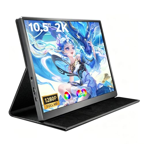 Image of Bisprico 10.5 inch Portable Monitor, 1280P USB-C HDMI Second External Monitor for Laptop,PC,Mac Phone,PS,Xbox,Swich,IPS Ultra-Thin Zero Frame Gaming Display /Protective Case