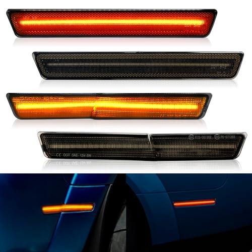FetonAuto LED Front Rear Side Marker Lights for Dodge Challenger SRT Hellcat Redeye Widebody 2018-2022, R/T Scat Pack Demon Super Stock Jailbreak, Smoked Lens Amber Red Bumper Turn Signal