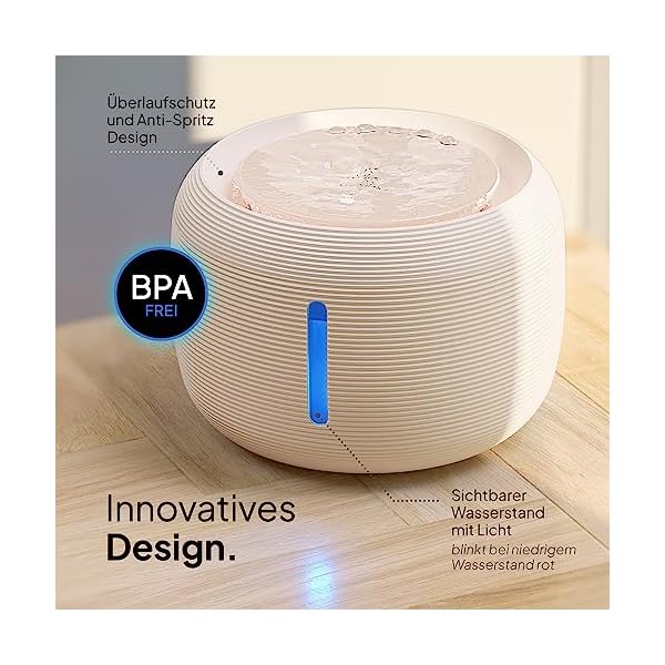 Pretty Paw© Katzenbrunnen [NEUEINFÜHRUNG] Super leiser, BPA-freier 2.5L Trinkbrunnen für Katze mit LED und Aktivkohlefilter I Leicht zu reinigender Katzen Trinkbrunnen I KatzenOase Pro – Bild 3