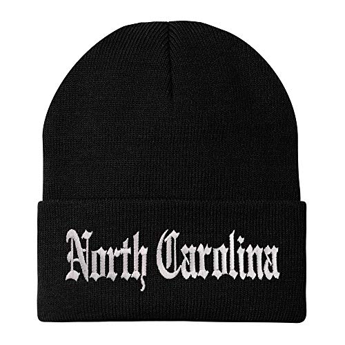 Trendy Apparel Shop North Carolina State Old English Embroidered Long Beanie - Black