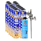 Set Completo de Espuma de Poliuretano - Incluye 12 Botes Espuma Poliuretano 750ml, 1 Pistola de Espuma Poliuretano y 1 Limpiador de Espuma 500ml
