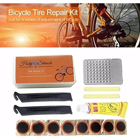 Holy Shinobi Bike Inner Tire Patch Repair Kit, Tube Puncture Patch – with 8 Patches, Portable Storage Box, Metal Rasp and Levers Cover