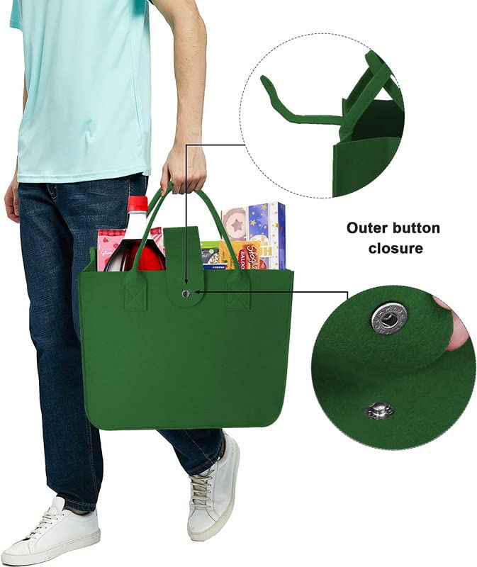 Image of Felt Fabric Reusable Shopping Bag with Handle & Button Closure for Grocery, School, Beach, Travel, Study, Gym, Gifts | Size - 30x34.5x17.8cm