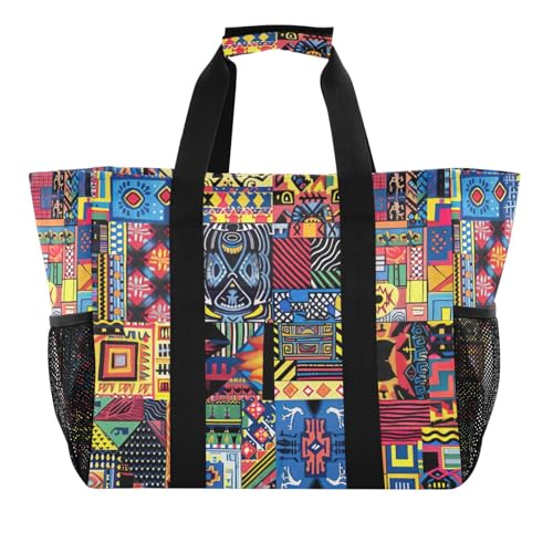 Nander Tribal Aztec Print Foldable Tote Bag Waterproof Sandproof Women Beach Bag Handbag Gym Bag Travel Shopping Bag