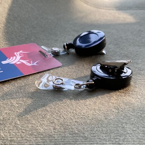 QREEL - 2 Pack - Retractable ID Name Badge Holder Reels with Swivel Alligator Clip (Black) - Image 3