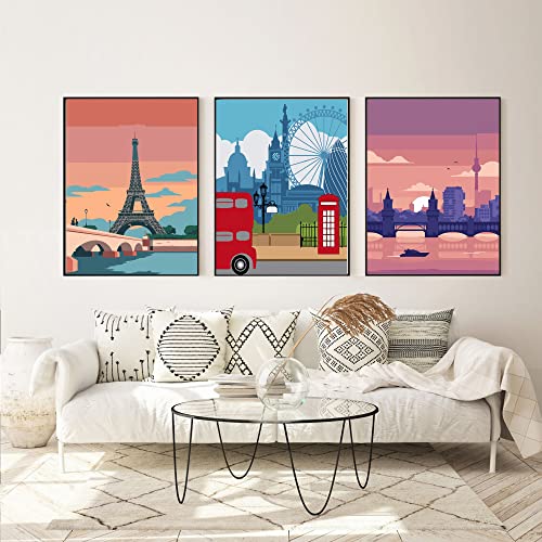 Image of cupmod 6 Packs Paint by Number Kits for Adults Beginners,City Travel Easy Acrylic Kits,Oil Painting Art on Canvas Without Frame Home Wall Decor 7.8x11.8inch (MT11189-MT11194)