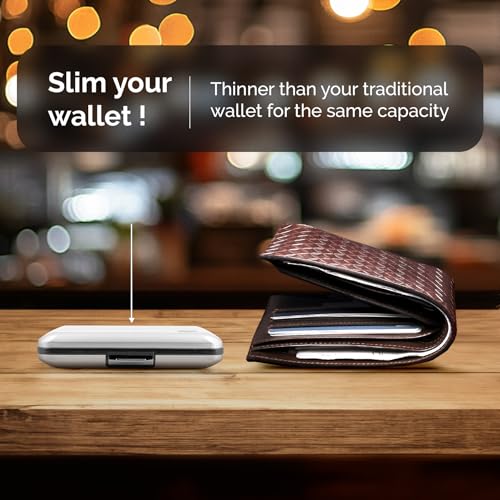 Image of OGON -DESIGNS- Aluminum Card Holder Wallet, RFID Protection. Model : OSLO | Durable & secure metal clasp. One-hand opening with instant card access. Holds up to 10 cards & bills.