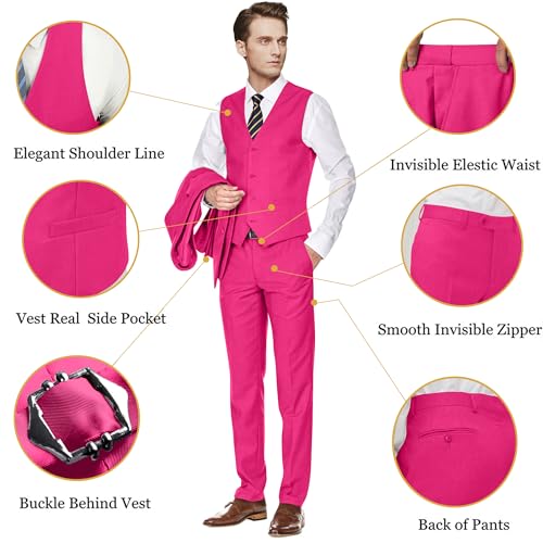 Image of Men's Slim Fit 3 Piece Suit Two Button Business Wedding Dress Tux Suit Set Jacket Vest Pants with Tie