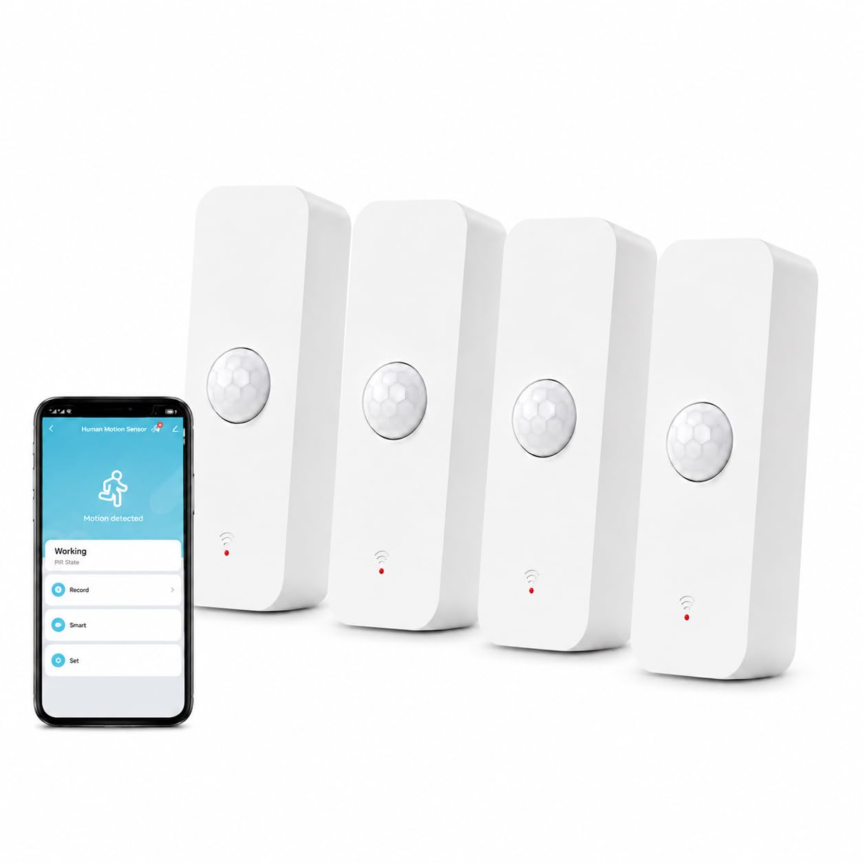 WiFi Bewegungssensor, Smart Bewegungsmelder Tuya PIR für die Heimsicherheit, drahtloser Bewegungssensor mit Fernüberwachungs App, Sprachbefehl kompatibel mit Alexa (4 Pack)