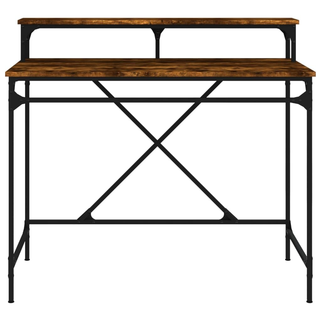 Escritorio de roble ahumado de 100 x 50 x 90 cm, madera y hierro, mesa de ordenador con estructura estable, amplia superficie de trabajo para oficina y oficina en casa