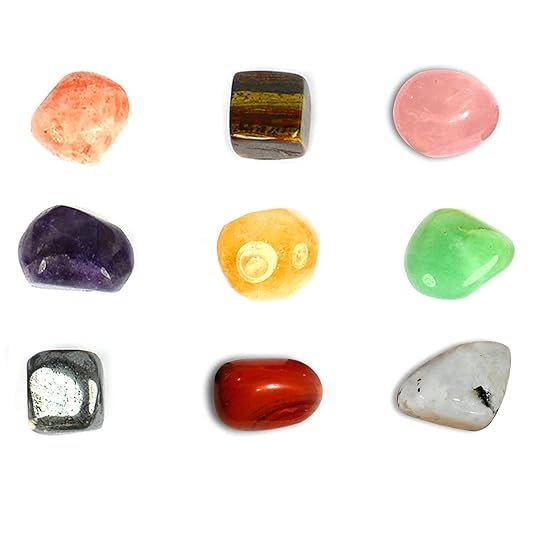 Reiki Crystal Products Hematite, Sunstone, Amethyst, Tiger Eye, Citrine, Rose Quartz, Green Aventurine / Jade, Red Jasper, Rainbow Moonstone Tumble Stone, Standard, Red, 9 Piece