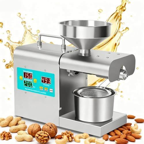 Hggdsac 卓上搾油機 小型搾油機 自動式油しぼり機 0-300℃温度調整可能 304食品等級ステンレス材質低温圧搾/高温圧搾 ピーナッツ/ゴマ/ナタネ/カボチャの種/ツバキの種などに適用