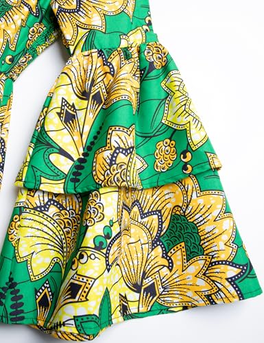 Image of Women's African Ruffle Long Sleeve Dress Ankara Print Maxi Dresses