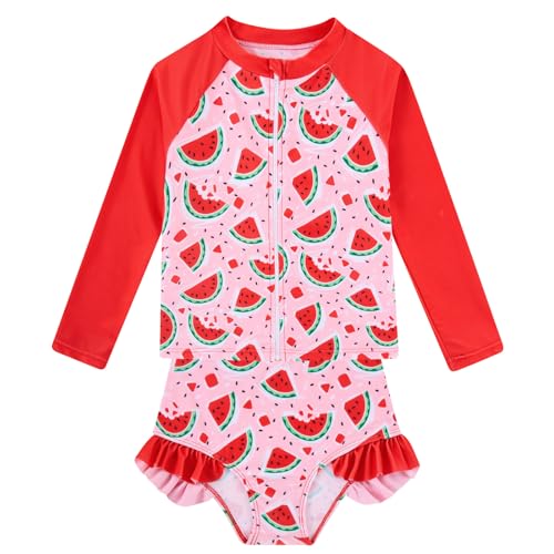 Image of Funnycokid Girls Swimsuit Kids Bathing Suit Rashguard Swimwear Long Sleeve 3 Piece Toddler 3-7 Years