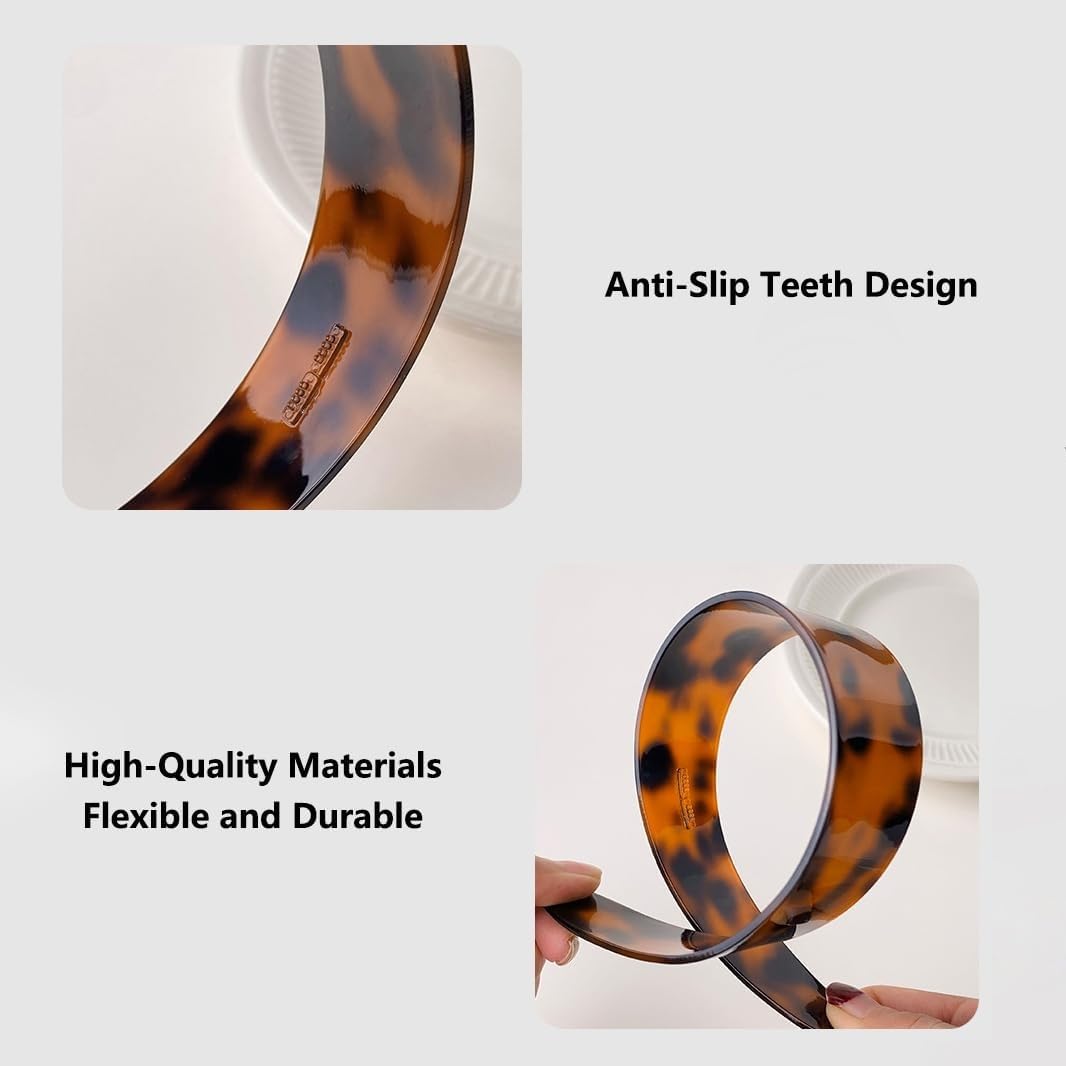 1.5 Inch Tortoise Shell Headband, Non Slip Acetate Hair Hoop with Teeth, Lightweight Fashion Hair Band for Women Daily Use