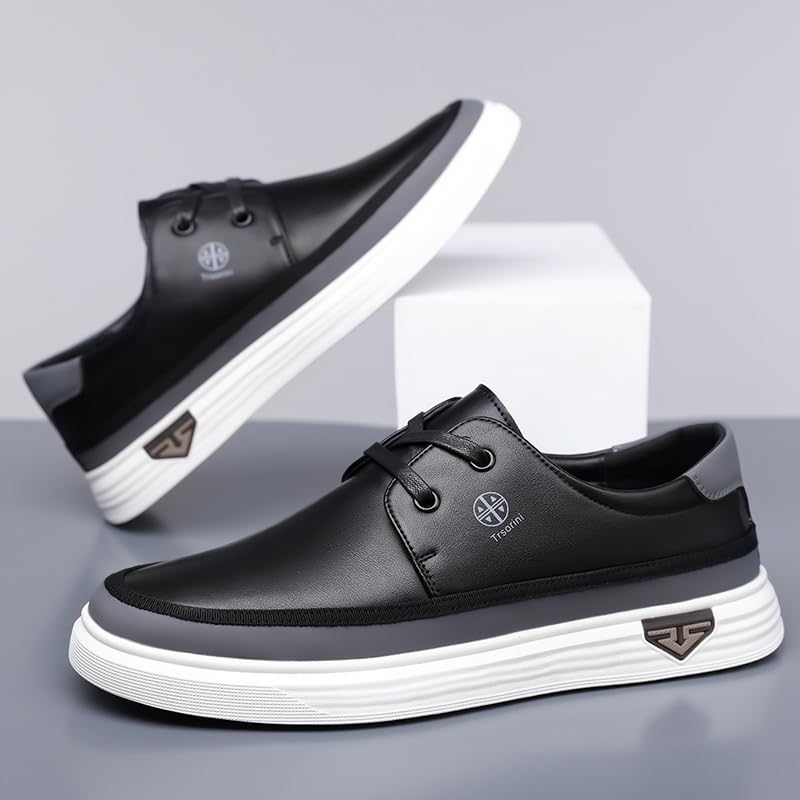Trsorini Mens Casual Shoes 2-Eye Lace Soft Breathable Business Classic Flat Moccasin Leather Men's Shoes3