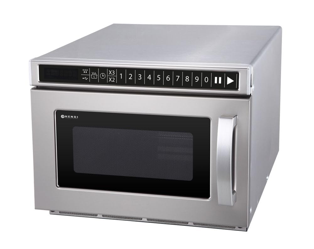 HENDI Micro-ondes, 1800W, programmable via port USB, 10 programmes par default, diamètre max. des plats: 300mm, puissance d'entrée 3000W, 18L, 230V, 563x420x(H)340mm, chambre 330x310x(H)175mm, inox