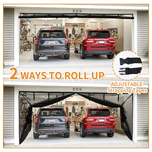 Magnetic Garage Door Screen For 1 Car, Strong Magnetic Closure Garage Screen Door Kit, Easy Install Oiyeefo Self Sealing Garage Net Screen, 2 Ways Roll Up Retractable Mesh Screen Door- 8X7Ft #TOP5