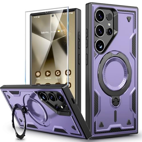 Image of for Samsung Galaxy S24 Ultra Case Magnetic with stand, with Mag-Safe, with Screen Protector, Wireless Charging, Shockproof for Samsung S24 Ultra 5G Phone Case, Ring Holder Cover, for Samsung S24 Ultra