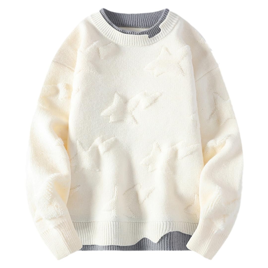 Maglioni da Uomo Stampati Harajuku Maglioni Lavorati A Maglia in Due Pezzi Falsi Pullover Solidi Larghi