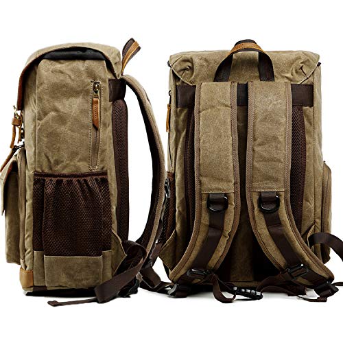 PERSUN Kamerarucksack Canvas Tasche Fotografie Rucksack Wasserdicht DSLR SLR Kamera Tasche Spiegellose Kamera und Laptop… – Bild 6
