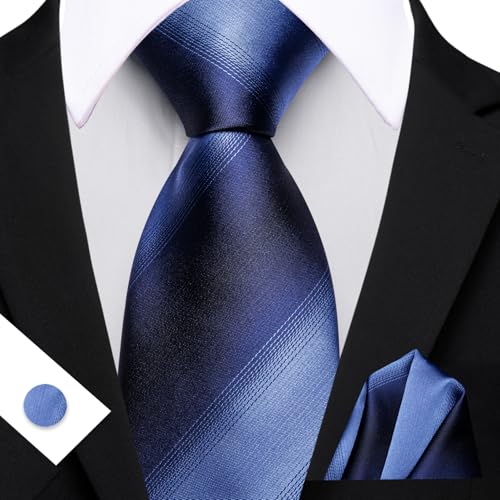 Image of Barry.Wang Plaid Ties for Men Silk Necktie Handkerchief Cuff Links Set