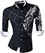 jeansian Men's Slim Lion Print Long Sleeves Dress Shirts Z030 Navy M