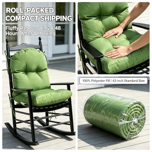 Image of QILLOWAY Tufted Outdoor Chair Cushion Set of 4, Waterproof 43x20x4 Inch Non Slip Replacement Pad for Wicker Lounge Patio Furniture, Green