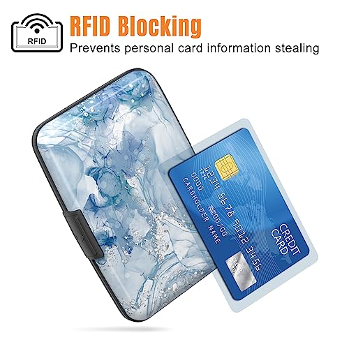Image of Rimilak Aluminuml Credit Card Holder, Mini Credit Card Wallet RFID Blocking Slim Metal Hard Case for Women Men, Blue Mable