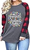 Plus Size Christmas Shirts for Women Raglan Plaid Tops Crew Neck Long Sleeve Tee Holiday Baseball Clothes