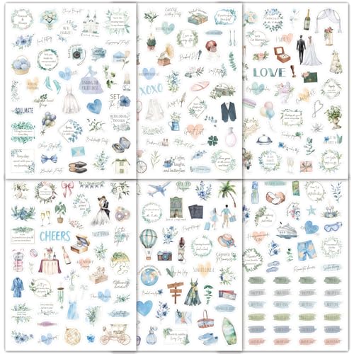 BSITSSS 12 Feuilles Mariage Stickers Scrapbooking, Autocollant Mariage, Stickers Aesthetic pour Livre D'or Mariage Anniversaire EVJF Album Photo Invitatio