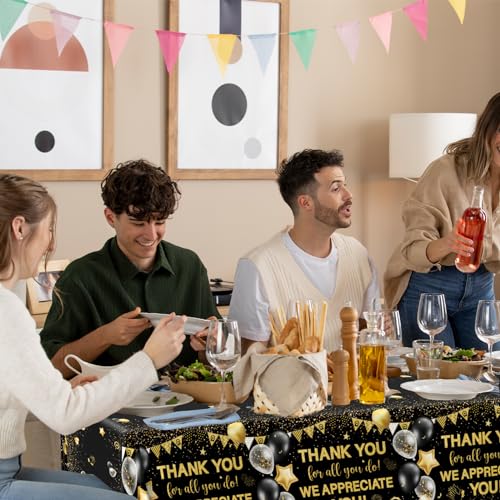 Image of We Appreciate You Tablecloth Decoration,Thanks You Party Decoration 3pcs Black and Gold Thank You for All You Do Table Covers for Appreciate Party Employee Teacher Doctor Decor