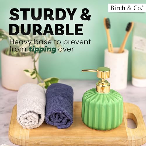 Image of Ceramic Soap Dispenser for Wash Basin - Handwash Dispenser Bottle - Leak-Proof Design with Silver Glossy BPA-Free Pump, Rivo, Green,SoapDispenser Rivo Green